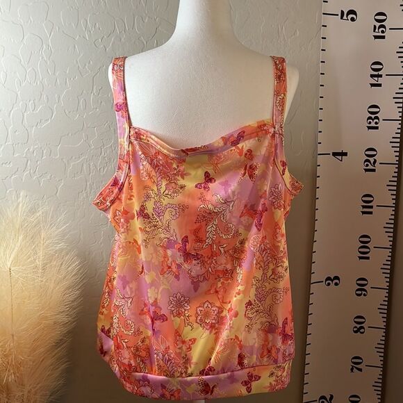 Cw Classics pink & orange bra top sleeveless square neck silky fabric plus size - Picture 6 of 12